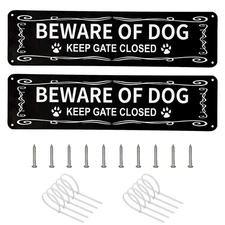 2 Pack Beware of Dog Sign Metal Aluminum Dog Warning Signs Reflective UV Printin