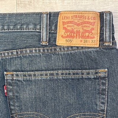 EUC LEVIS 505 BLUE DENIM JEANS SZ 38 X 32 Y2K ZIP FLY RED TAB STRAIGHT