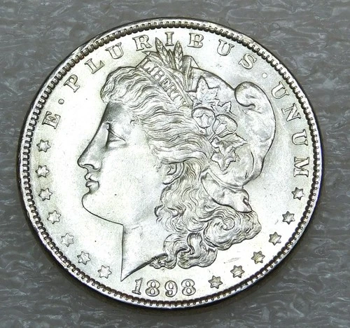 1898 P Morgan Silver Dollar BU Frosty Bright coin in saflip #K425