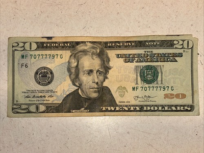 #ad Binary 6 of a Kind 2013 $20 Bookend Fancy Serial Number Note 70777797 $99.99