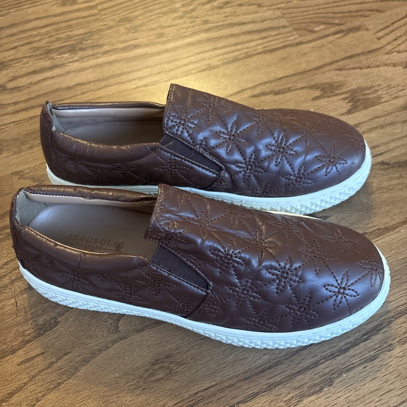 Aerosols Laura Ashley Brown Faux Leather Slide On Flats Size 8 Women’s