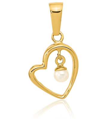 14K massives Gelbgold Süßwasserperlen kleines Herz Anhänger Halskette 18,72 mm 3/4