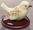 Vintage Fenton Satin Custard Uranium Glass Bird White Daises  Signed By Artist