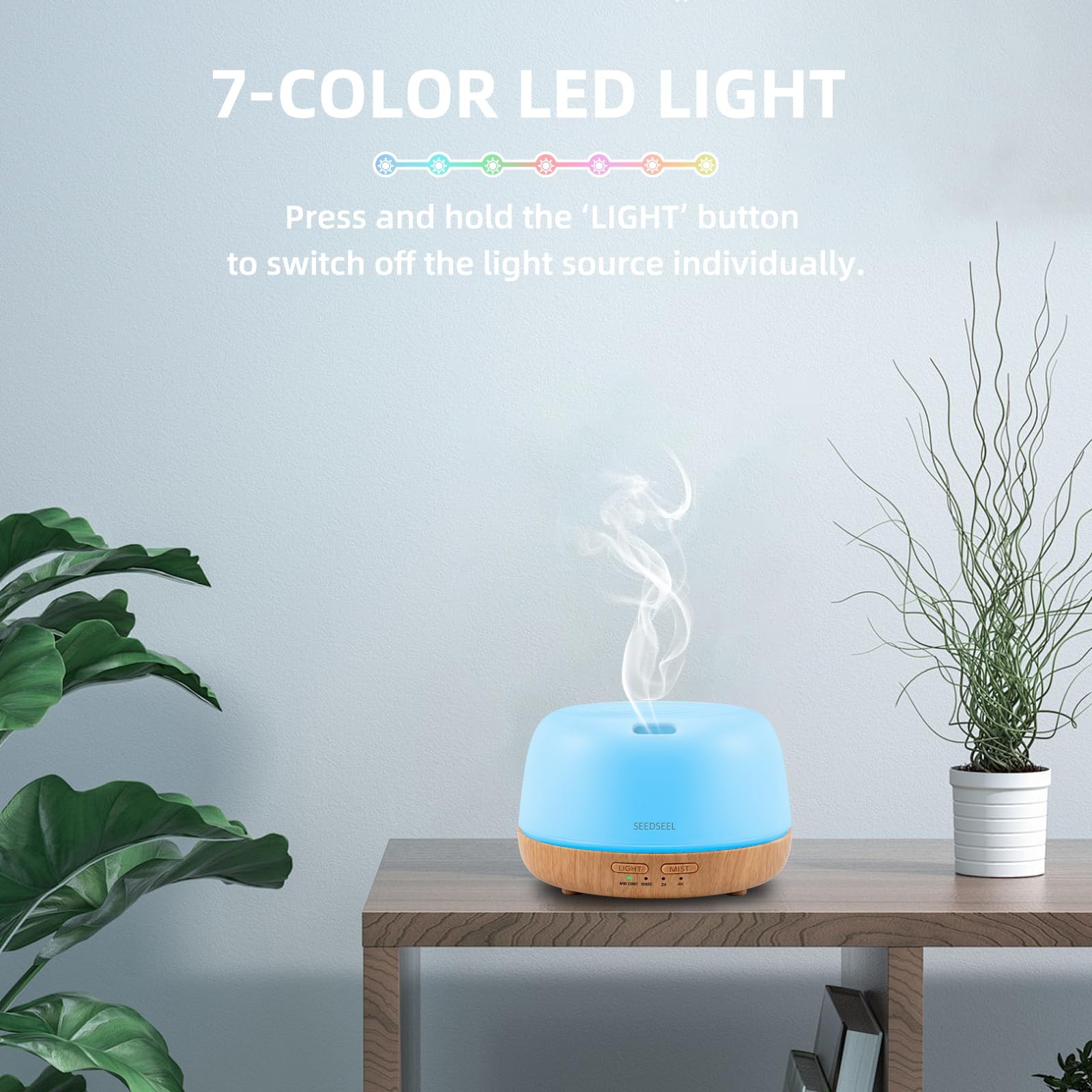 SEEDSEEL 300ML Essential Oil Diffuser with 7-Color LED Lights Remote ...