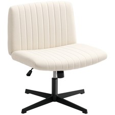 HOMCOM Linen Criss Cross Legged Office Chair with Tilt Function, Cream