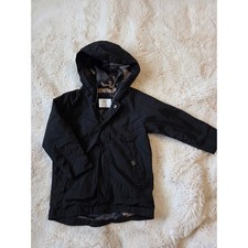 ZARA Boys Black Camo Windbreaker Rain hooded Jacket zip snap size 6 TEAR Inside