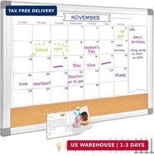 Upgraded Monthly Calendar Dry Erase White Board  Cork Bulletin Board  13" x 17"