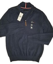 Tommy Hilfiger Sweater Navy Blue 1/4 Zip Pullover Cotton Knit Mens NWT Small SM