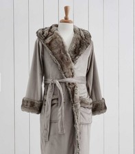 Pottery Barn Ombre Tipped Fur Robe Unisex Medium Gray Belted Comfort Lounge