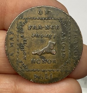 1794 MIDDLESEX HALF PENNY MAP OF FRANCE CONDER TOKEN MILLED EDGE
