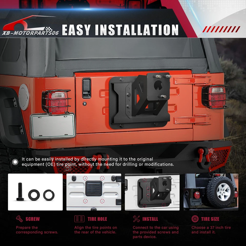 Up To 40'' Spare Tire Carrier Adjustable For 1997-2006 Jeep Wrangler TJ YJ LJ Foto 4 de 4