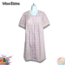 NWT Miss Elaine Womens L Short-Sleeve Seersucke Short Robe - Multi Plaid