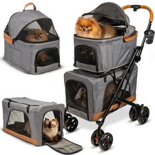 Double Pet Stroller with Detachable Carriers - Ideal for 2 Dogs or Cats - Compac