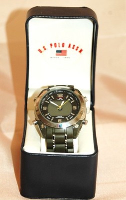 U.S. Polo Assn. Quartz Chronograph Black Rubber Strap Sport Watch Black Dial Box