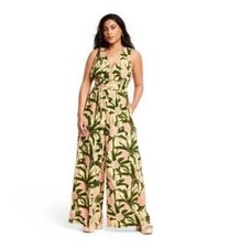NWT Wide Leg Pant Suit Jumpsuit Medium Green Floral Halter Multi Wear 4 way