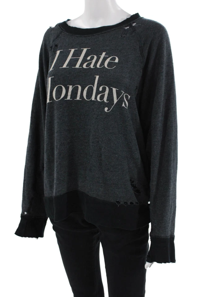 Sudadera Wildfox Mujer Mangas Largas Envejecida Negra Algodón Talla Grande Foto 2 de 4