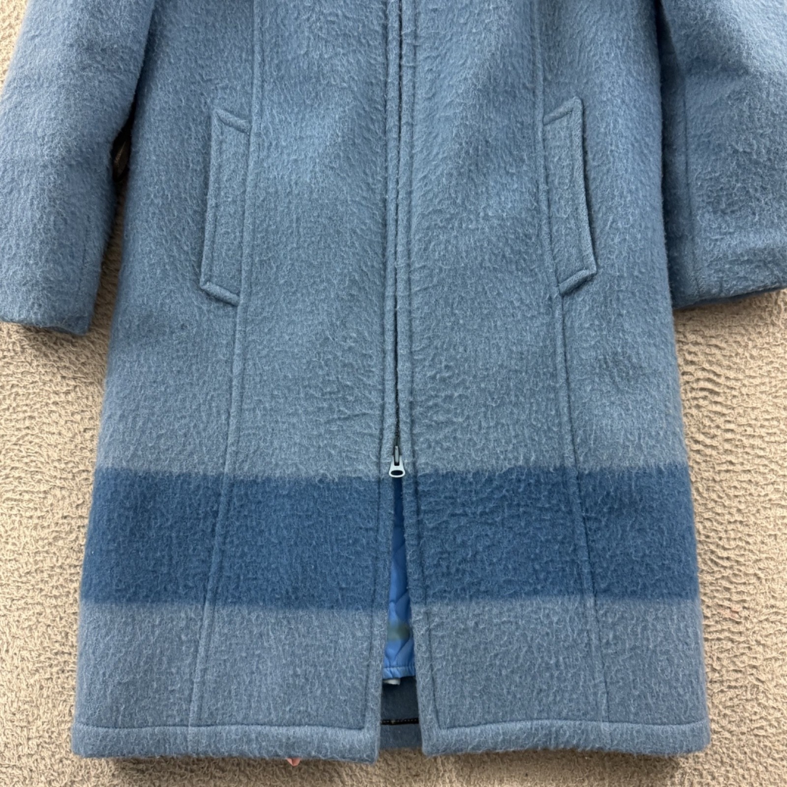 Vintage Hudson's Bay Coat Womens 10 Blue Point Blanket Wool 70s Hooded Zip Lined