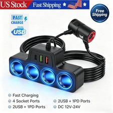 12V-24V 4 Way Car Cigarette Lighter Socket Splitter USB PD Charger Power Adapter