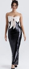 House Of Cb Holly Dress Black Cream Sequin Bow Size - XS
