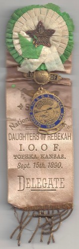 1890 Daughters of Rebekah Topeka KS IOOF DELEGATE Badge Medal Ribbon - Picture 1 of 4