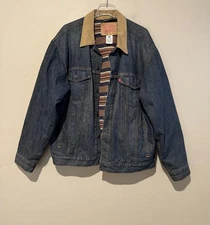 Levi's Denim Jacket Mens XL Standard Trucker Blanket Lined Canvas Collar 70518