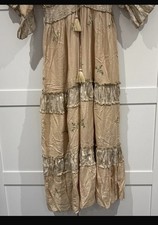 Papa Pia, Luxe Boho Embroidered Maxi Dress Tassels, Apricot size 12-16, NWT,