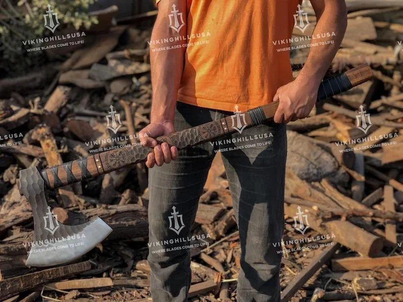Handmade Carbon Steel Berserker Viking Axe Two Handed Axe - Image 3 of 4