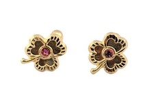14K massives Gold dreiblättriges Kleeblatt Ohrstecker mit rosa CZ Kleeblatt Schmuck