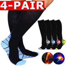 4 Pairs Compression Sports Stockings Graduated Support Men's Women's Socks S-XL