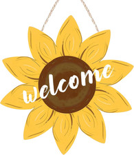 Welcome Wreath, Wood Door Hanger Wall Sign Wood Hanging Front Door Sunflower