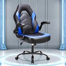 Computer Gaming Chair - PU Leather Ergonomic Lumbar Support with Flip-up Armr...