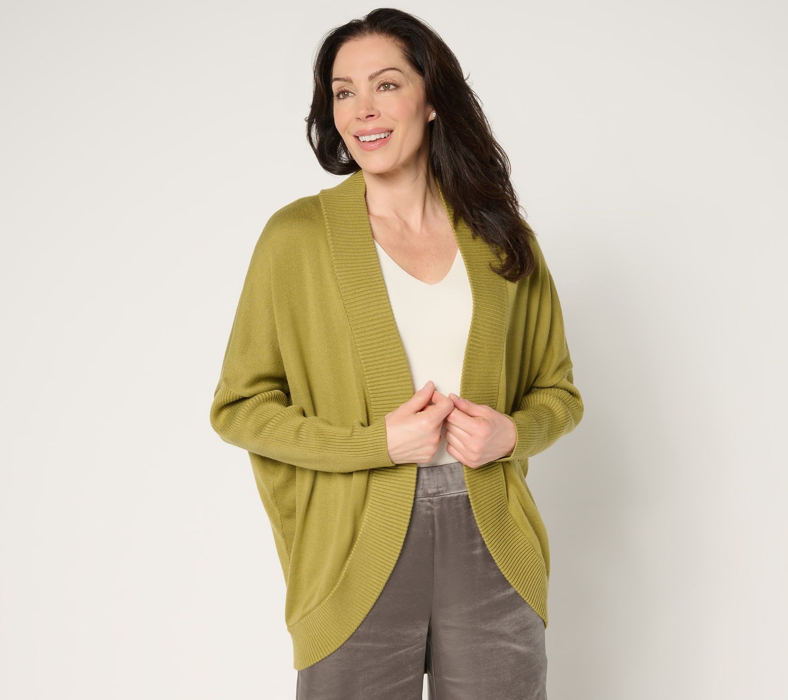 by Stacy London Women's Top Sweater Sz S Draped Cocoon Cardigan Green A682300