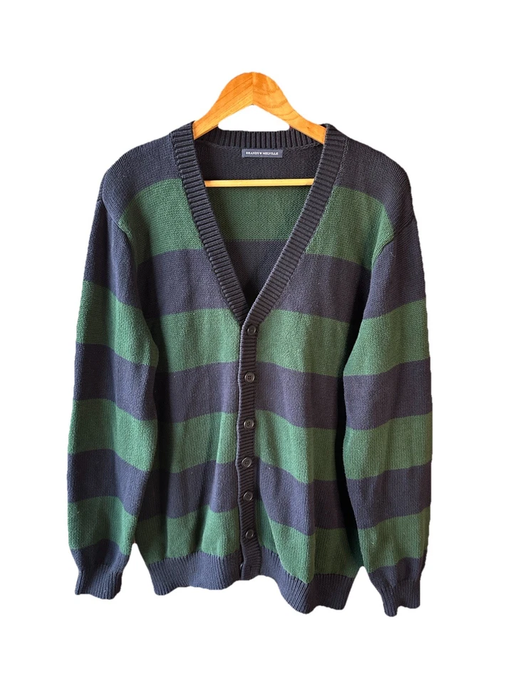 Brandy Melville Vintage Y2K Rugby Striped Sweater Navy & Green OS Cardigan  - Image 2 of 4