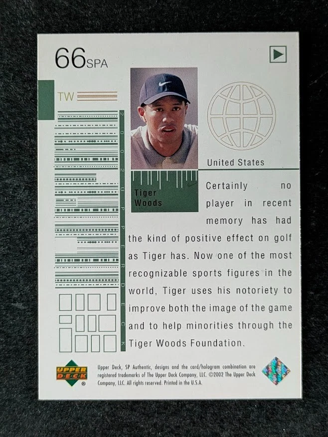 2002 Upper Deck SP Authentic TIGER WOODS Ambassadors Of Golf #66 SPA - Image 2 of 3