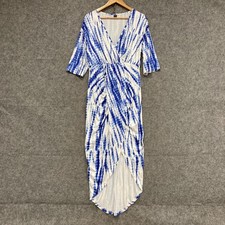 Shein Dress Womens Size Medium Blue White V-Neck half Sleeve Midi Stretch 39611