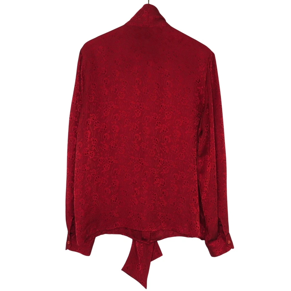 Blusa Breckenridge Años 80 De Colección Roja Floral Cuello Lazo Atado Botones 8 Foto 4 de 4