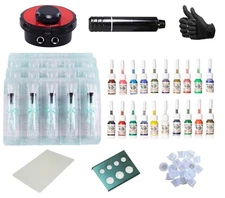 - Rotary Tattoo Machine Kit, Gloves, Ink Caps, Paper, 20 x 5ml Inks, 20 Dispo...