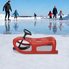 Red Snow Sled Snow Winter Sledge Skiing with Pull Rope & Steering Wheel For Kids