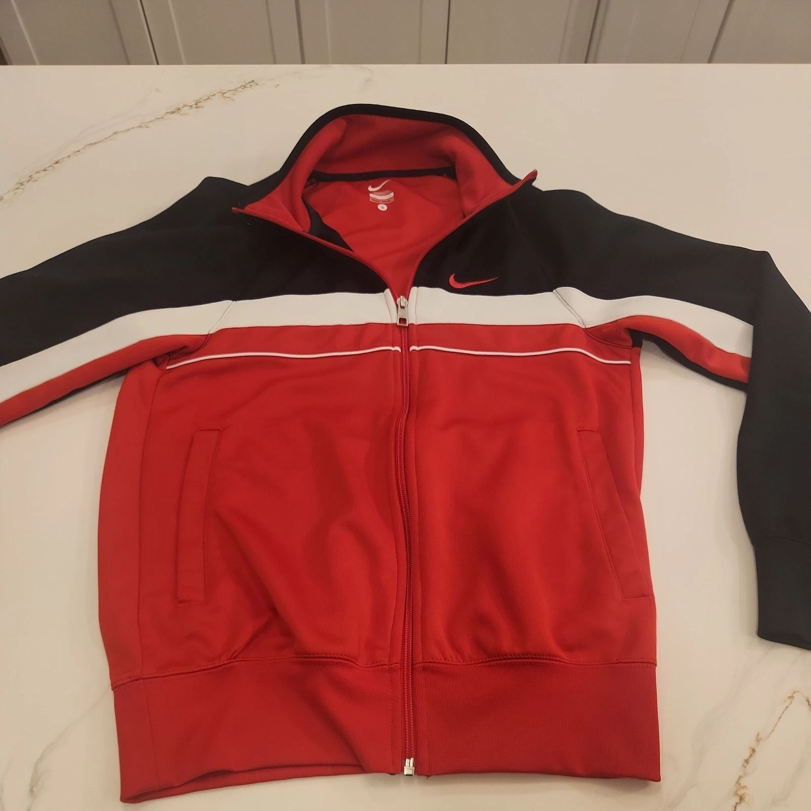 Nike Jacket Mens S Red Full Zip Mock Neck Mesh Panels Swoosh Track Coat