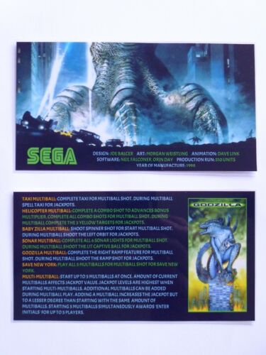 * * 'GODZILLA' Sega 1998 Custom Instruction/Fartuch Cards (nowy) - Zdjęcie 1 z 3