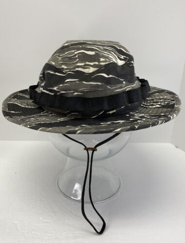 Black Gray & White Camo Hat Sun Hot Weather Boonie Cap Size 7 1/2 MIL-H-44105 - Picture 1 of 3