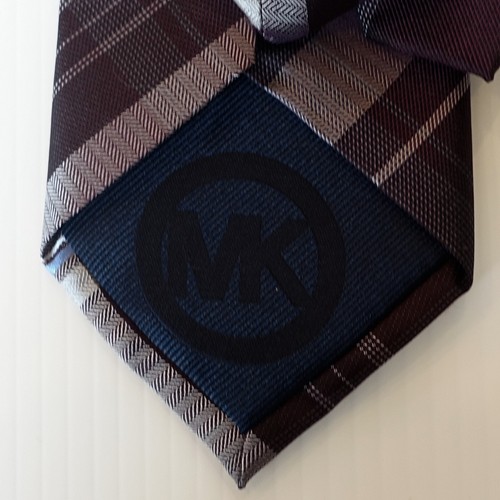 MICHAEL KORS Burgundy Red Parliamentarian Plaid Silk Classic Tie - Picture 3 of 4