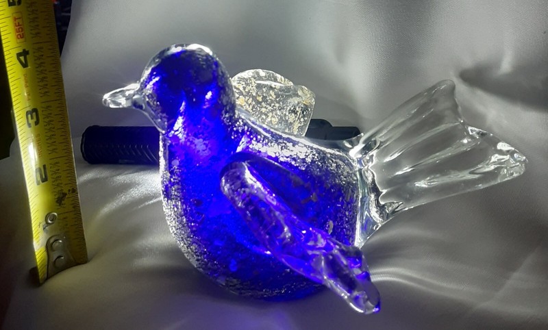  Blue Bird Art Glass Solid Paperweight Clear Sparkle