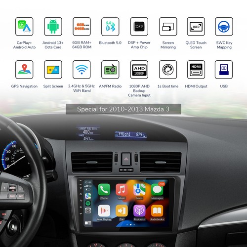For Mazda 3 10-13 9" Car Radio Stereo 6+64 Android 13 Wireless CarPlay GPS Audio - Picture 2 of 34