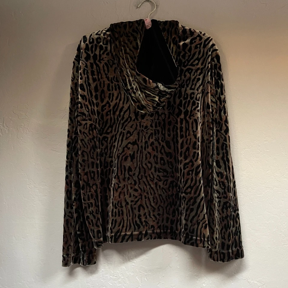 Vintage Clio Women's Medium Animal Print Velour Full-Zip Hoodie Sweatshirt Foto 2 de 4
