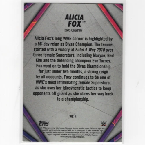 Alicia Fox 2018 Topps WWE Women's Division Divas Champion Insert WC-4