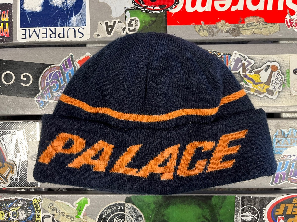 Palace Navy Blue Orange Beanie Used Rare Authentic One Size Winter 