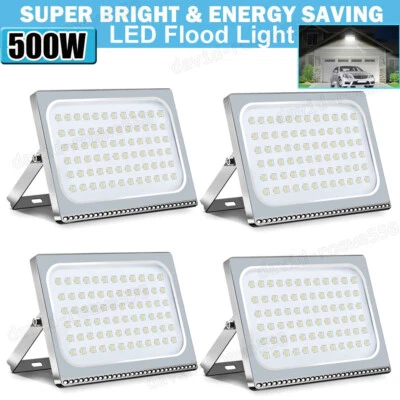 CUTEVER 4 Pack 500Watt LED Flood Light Bright LED Stadium Light Cool White Garage Patio