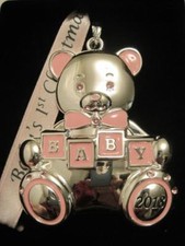 2018 DATED BABY'S 1ST CHRISTMAS SILVER ORNAMENT GIRL PINK SWAROVSKI CRYSTALS NIB