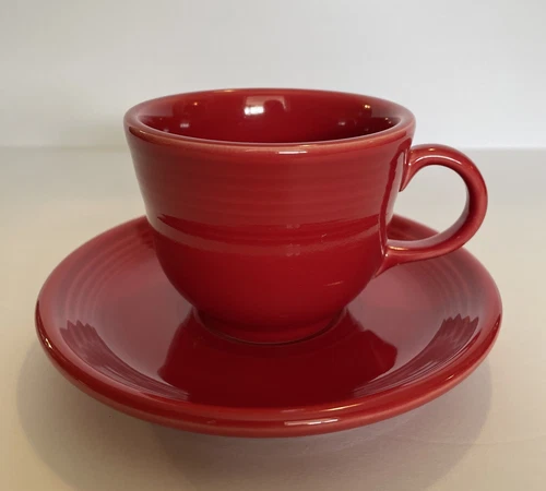 Fiesta Homer Laughlin Coffee Tea Cup + Saucer Fiestaware Set Scarlet Red